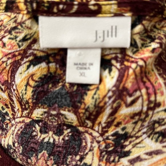 J. Jill Long Sleeve Burgundy Gold Paisley Print Tunic With Side Split XL - Picture 7 of 8